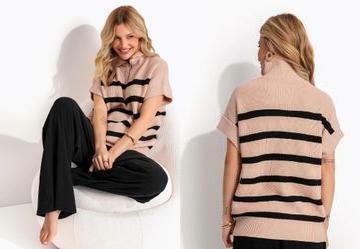 Blusa Bege Listrada em Tric�