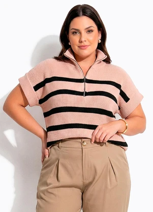 Quintess - Blusa Bege Listrada em Tricô - QUINTESS