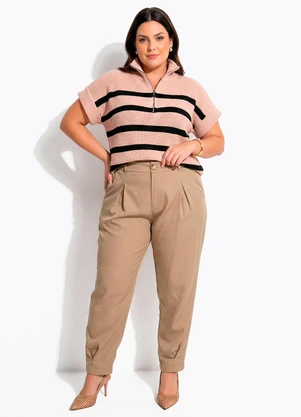 Quintess - Blusa Bege Listrada em Tricô - QUINTESS
