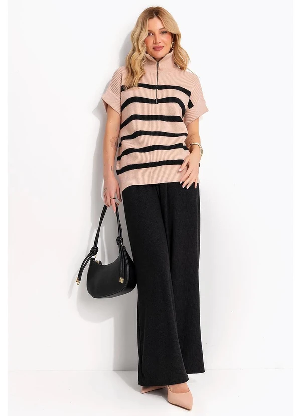 Quintess - Blusa Bege Listrada em Tricô 4