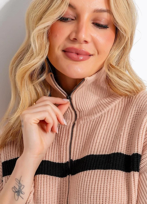 Quintess - Blusa Bege Listrada em Tricô 2