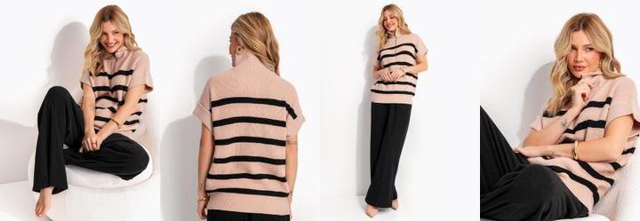 Blusa Bege Listrada Malha