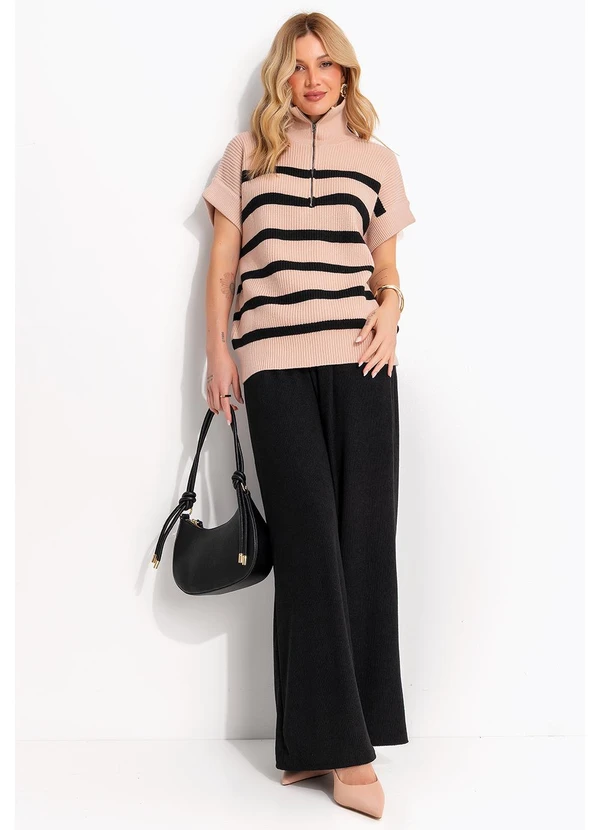 Quintess - Blusa Bege Listrada Malha