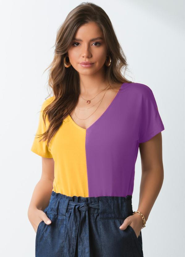 Blusa Bicolor com Mangas Curtas (Lils e Amarelo)