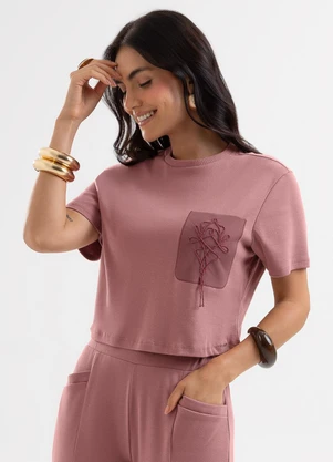 Cativa - Blusa Bordada em Algodão Rosa - CATIVA