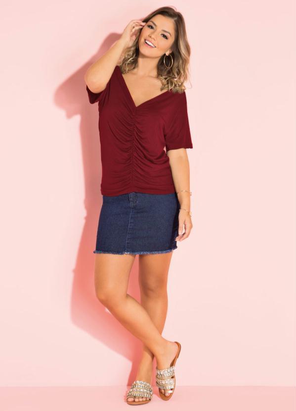 Quintess - Blusa Bordô com Drapeado Frontal e Decote V 3