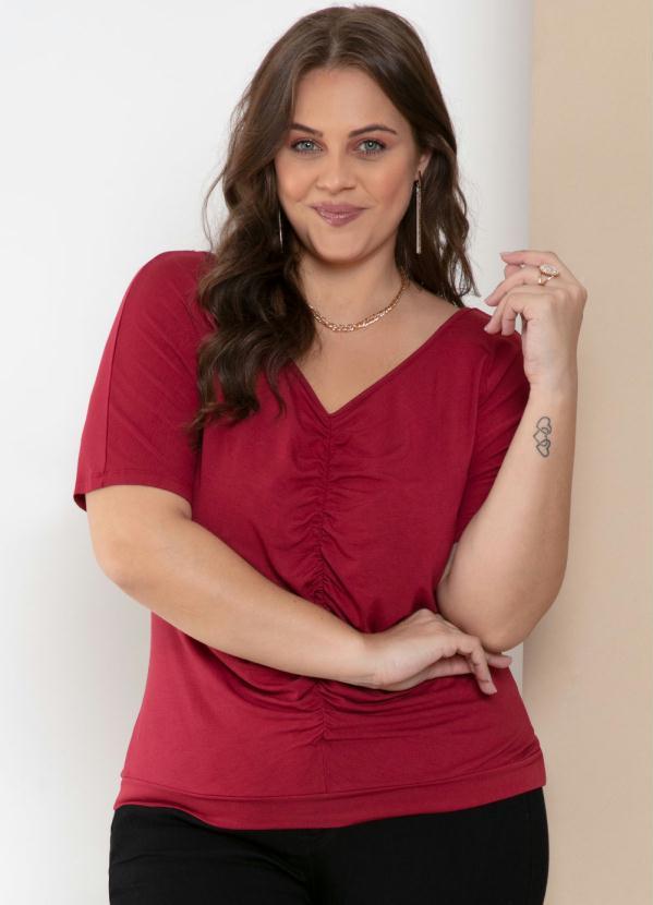 Quintess - Blusa Bordô com Drapeado Frontal e Decote V 5