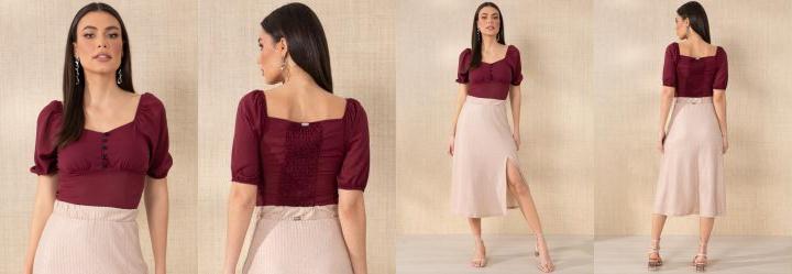 Blusa Bord� com Mangas Bufantes