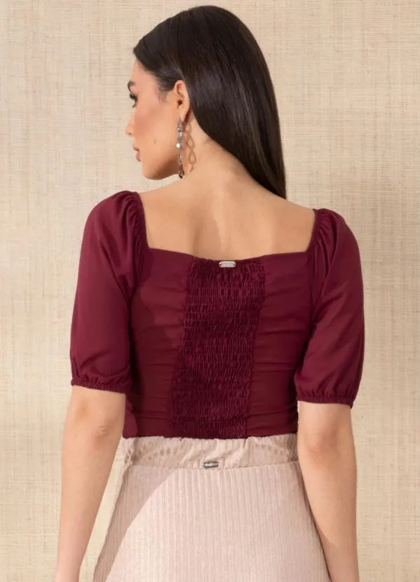 Quintess - Blusa Bordô com Mangas Bufantes 6