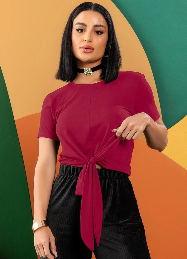 Quintess - Blusa Bordô em Malha de Viscose com Elastano