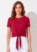 Blusa Bord� em Malha de Viscose com N� Frontal e Manga Curta