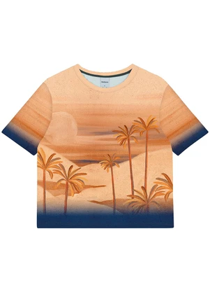 Malwee - Blusa Boxy Tropical em Malha Azul - MALWEE