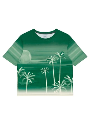 Malwee - Blusa Boxy Tropical em Malha Verde - MALWEE