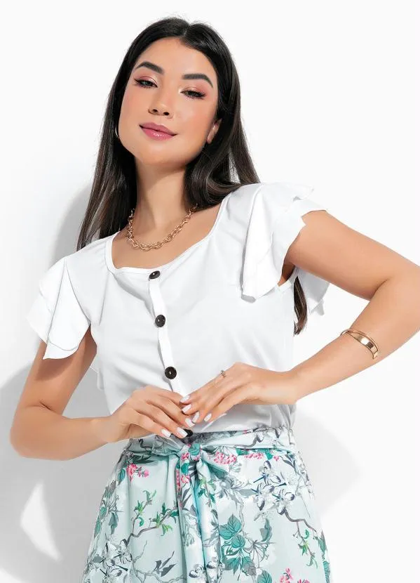 Rosalie - Blusa Branca com Babado na Manga