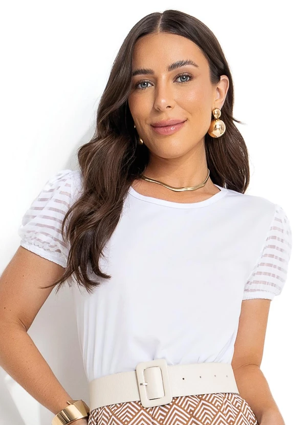 Moda Pop - Blusa Branca com Babado nas Mangas