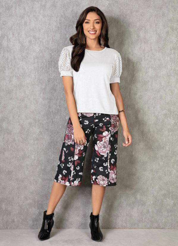 Moda Pop - Blusa Branca com Mangas Bufante 3