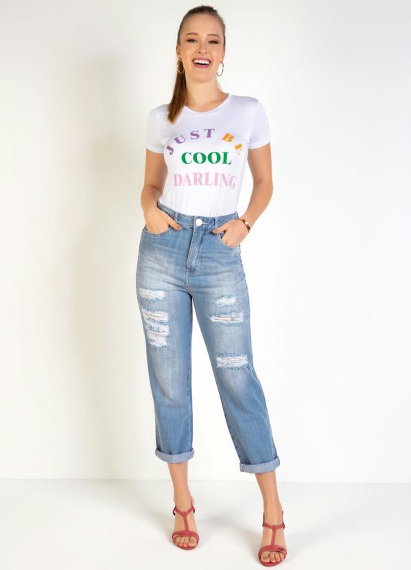 Outlet - Blusa Branca com Mangas Curtas e Estampa 3