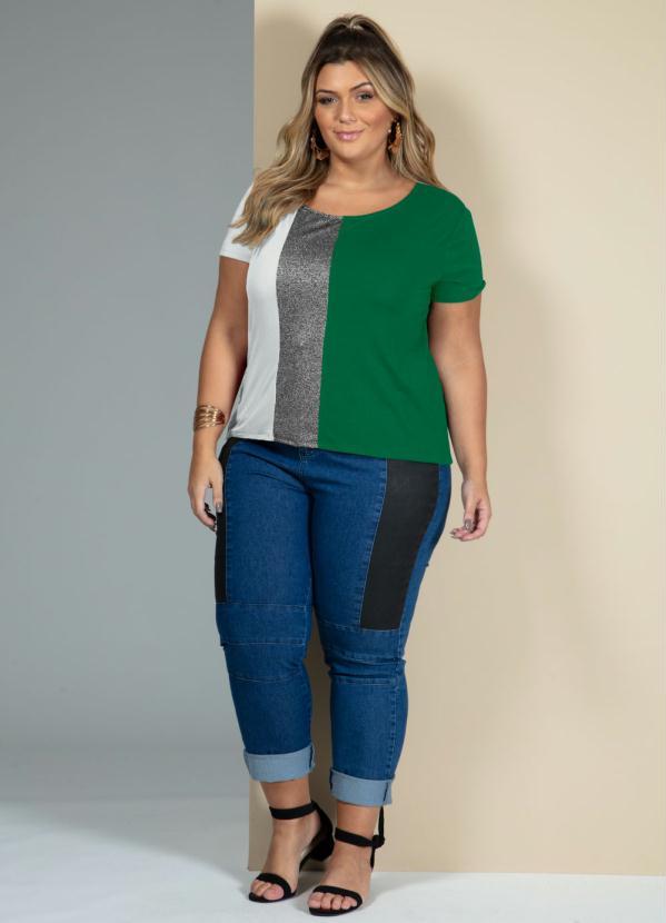 Quintess - Blusa Branca e Verde com Recorte Frontal 7