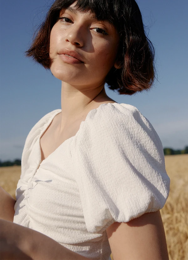 bonprix - Blusa Branca em Malha Anarruga 2