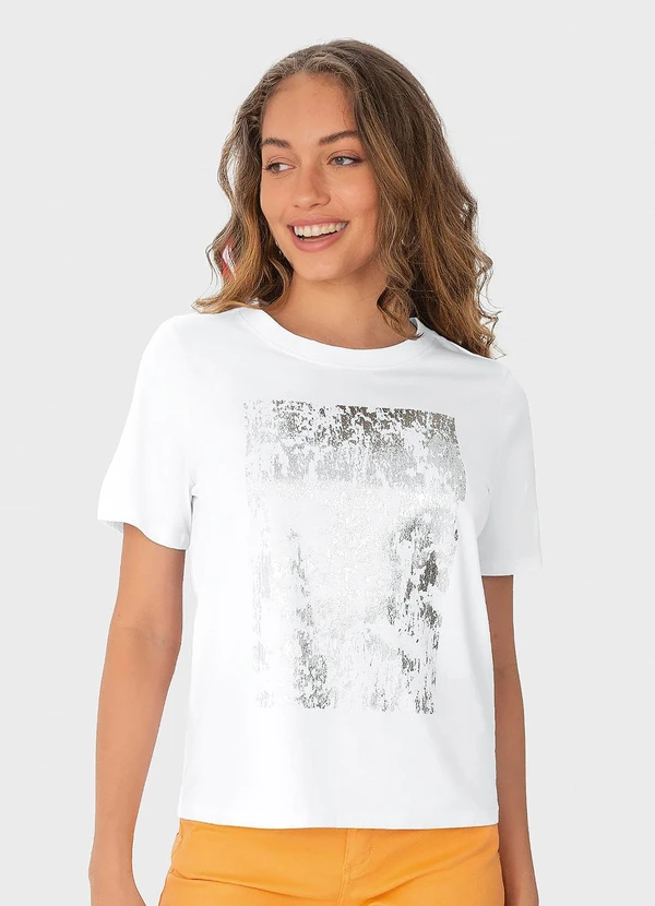 Malwee - Blusa Branca em Malha com Foil