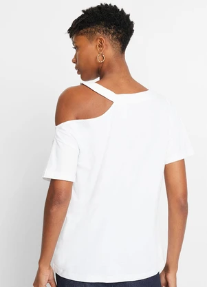 bonprix - Blusa Branca em Malha de Algodão Penteado - BONPRIX
