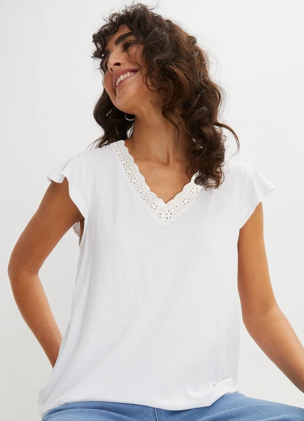 bonprix - Blusa Branca em Malha de Viscose