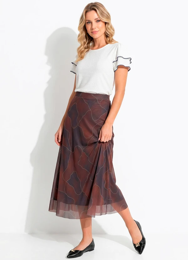 Quintess - Blusa Branca em Meia Malha Texturizada Poá
