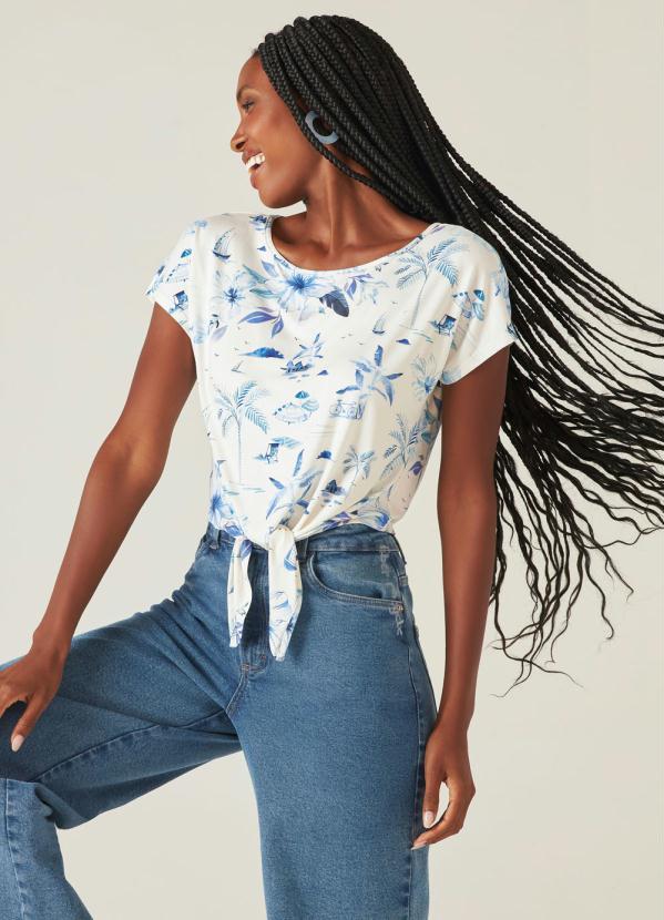 Malwee - Blusa Branca Feminina Tropical Amarração