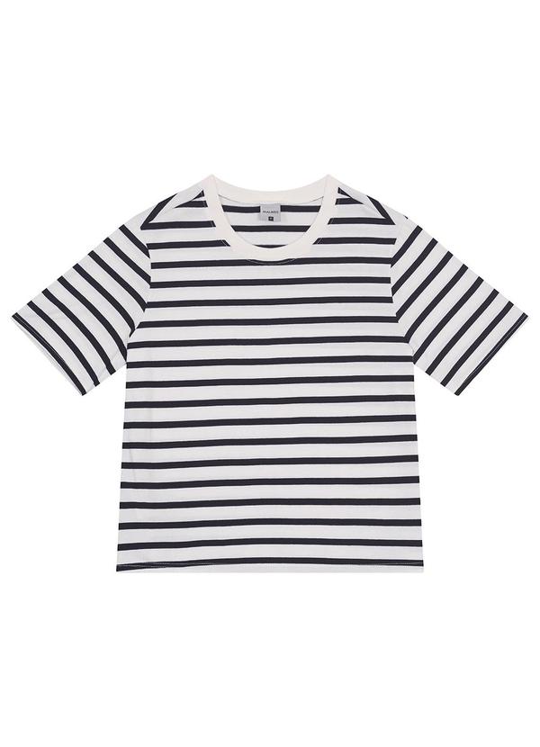 Malwee - Blusa Branca Reta Listras Navy 3