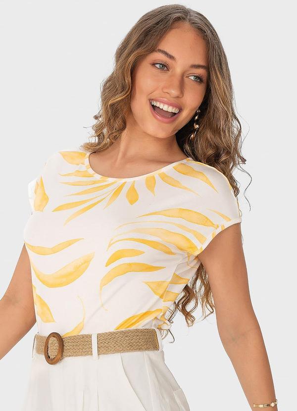 Malwee - Blusa Branca Tropical em Viscose