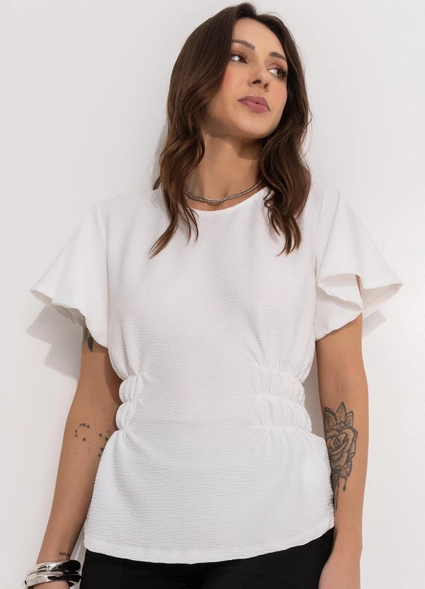 Bimini - Blusa Branco em Malha Anarruga