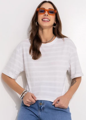 Bimini - Blusa Branco em Malha Texturizada - BIMINI