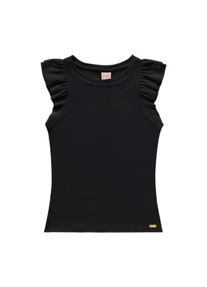 Angel - Blusa C/Mangas Babado Preto - ANGEL