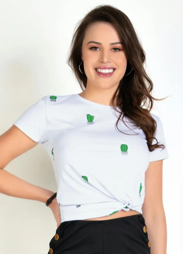 Moda Pop - Blusa Cactos com Manga Curta