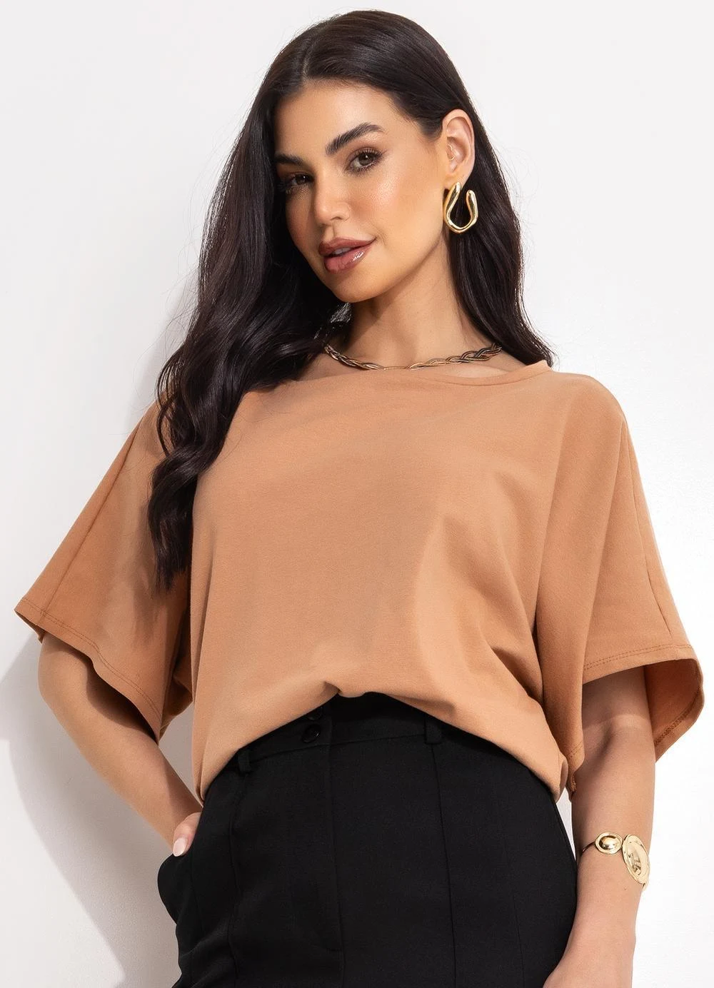 Blusa camel em cotton