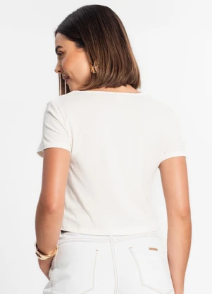 Rovitex - Blusa Canelada com Decote Princesa Bege - ROVITEX