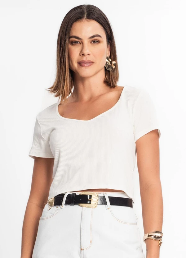 Rovitex - Blusa Canelada com Decote Princesa Bege