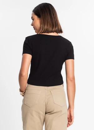 Rovitex - Blusa Canelada com Decote Princesa Preto - ROVITEX