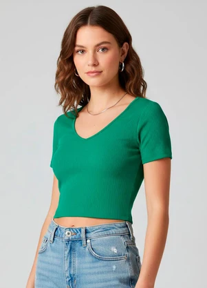 Rovitex - Blusa Canelada com Decote Princesa Verde - ROVITEX