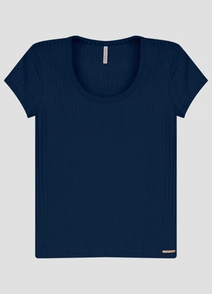 Cereja Rosa - Blusa Canelada em Viscose com Elastano Azul - CEREJA ROSA