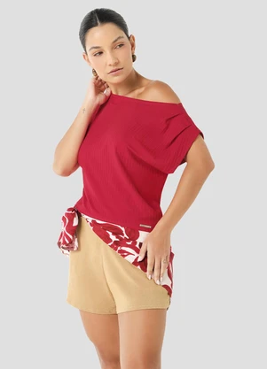 Cereja Rosa - Blusa Canelada em Viscose com Elastano Vermelho - CEREJA ROSA