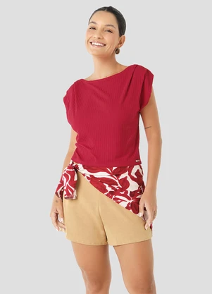 Cereja Rosa - Blusa Canelada em Viscose com Elastano Vermelho - CEREJA ROSA