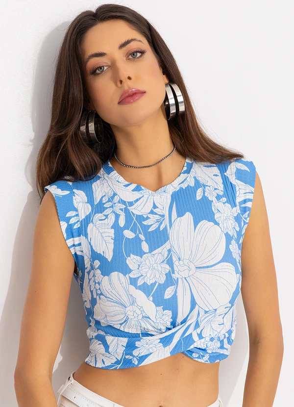 Colcci - Blusa Canelada Estampada Azul 7