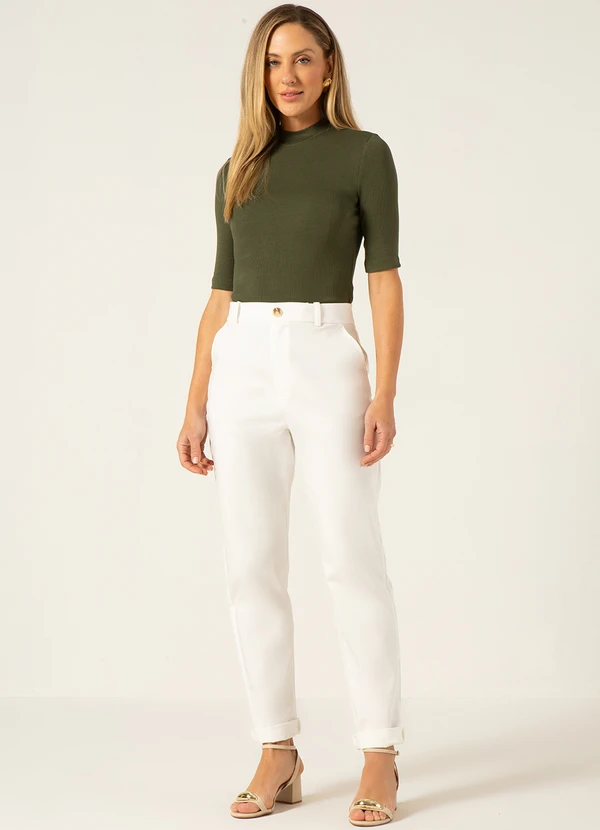 Principessa - Blusa Canelada Gola Alta Verde Militar Bertha 3