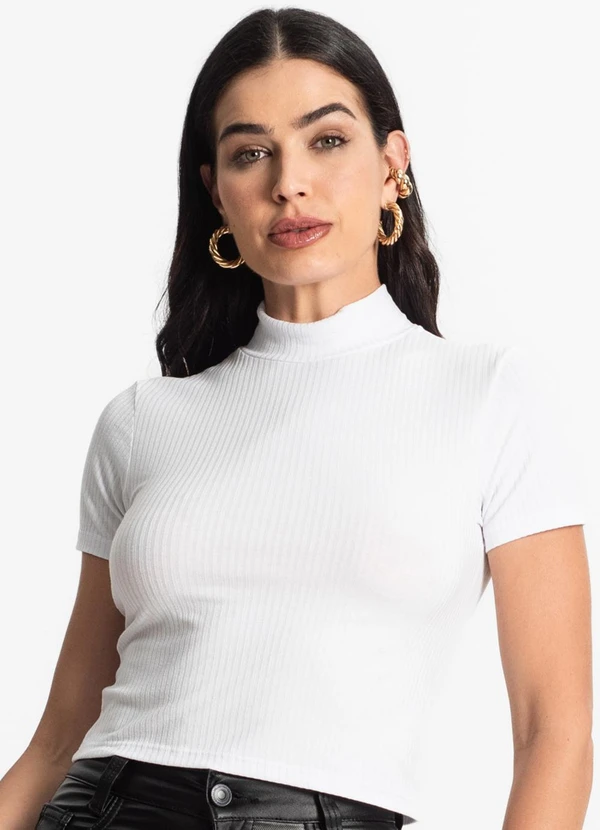 Select - Blusa Canelada Manga Curta Branco