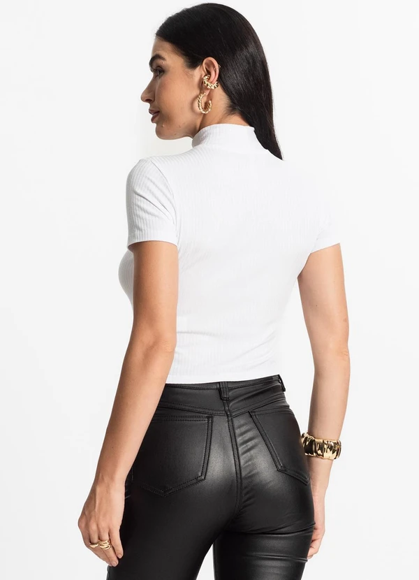 Select - Blusa Canelada Manga Curta Branco 4