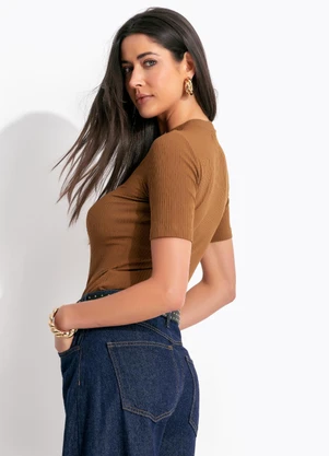 Colcci - Blusa Canelada Marrom - COLCCI
