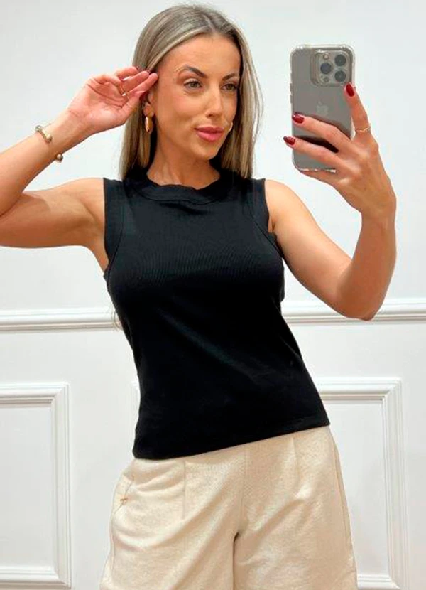 Doce Tom - Blusa Canelada Regata  Preta 3