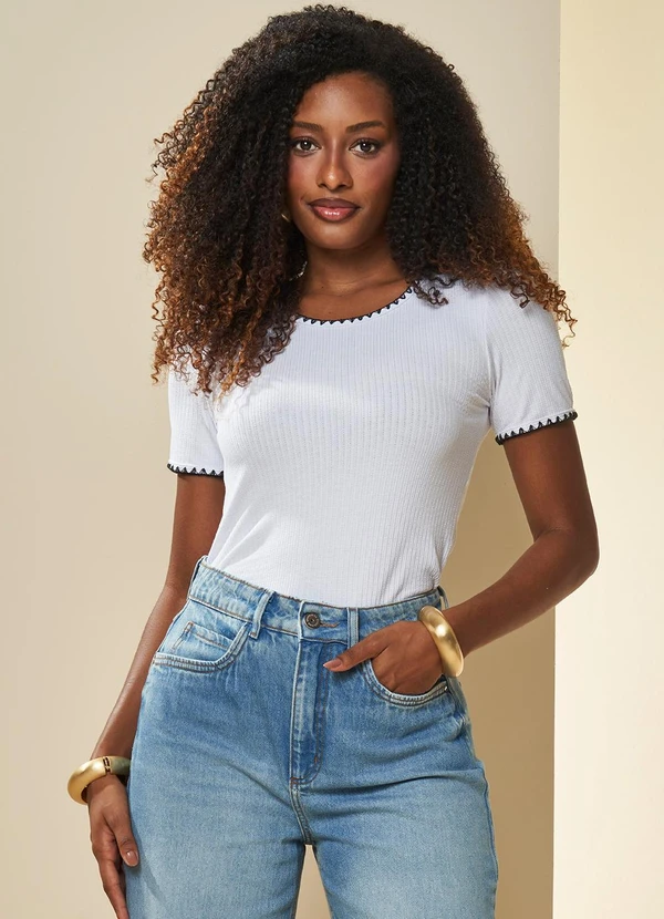 Doce Trama - Blusa Canelada Romantic Branco