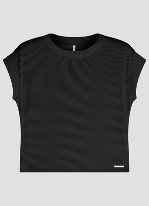 Cereja Rosa - Blusa Canelado Relevo com Retilínea Preto - CEREJA ROSA
